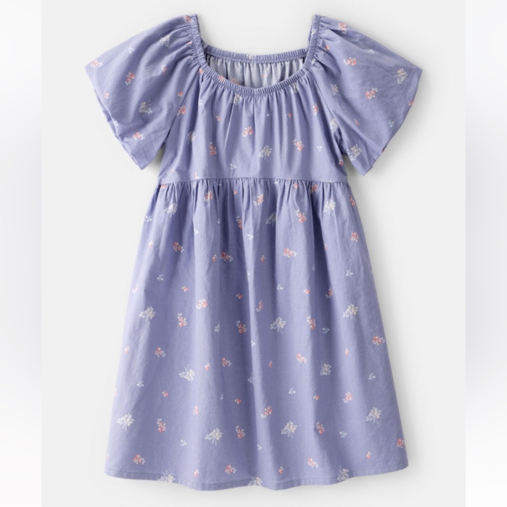 NTW Osh Kosh Girls Floral Print Short-Sleeve Cotton Dress - Blue sz 10